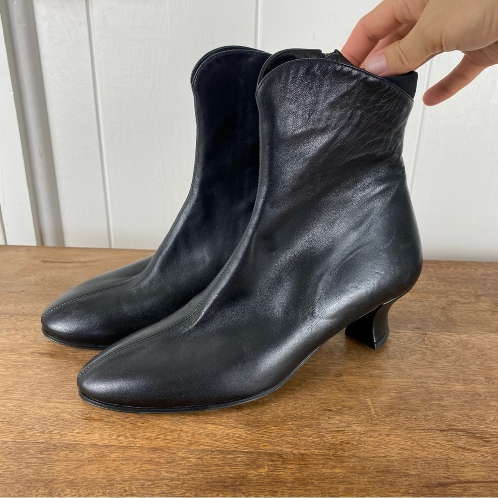 THIERRY RABOTIN Nappa Nero Taffetas Black Leather Ankle Boots size 38